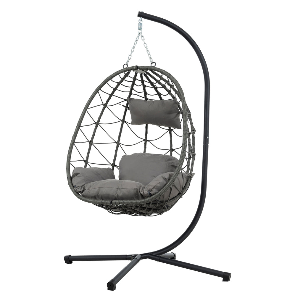 Premium Hanging Egg Chair – Metal Frame, PP Rattan, Indoor/Outdoor Lounge Chair (Dark Grey / Light Grey / Coral Blue)