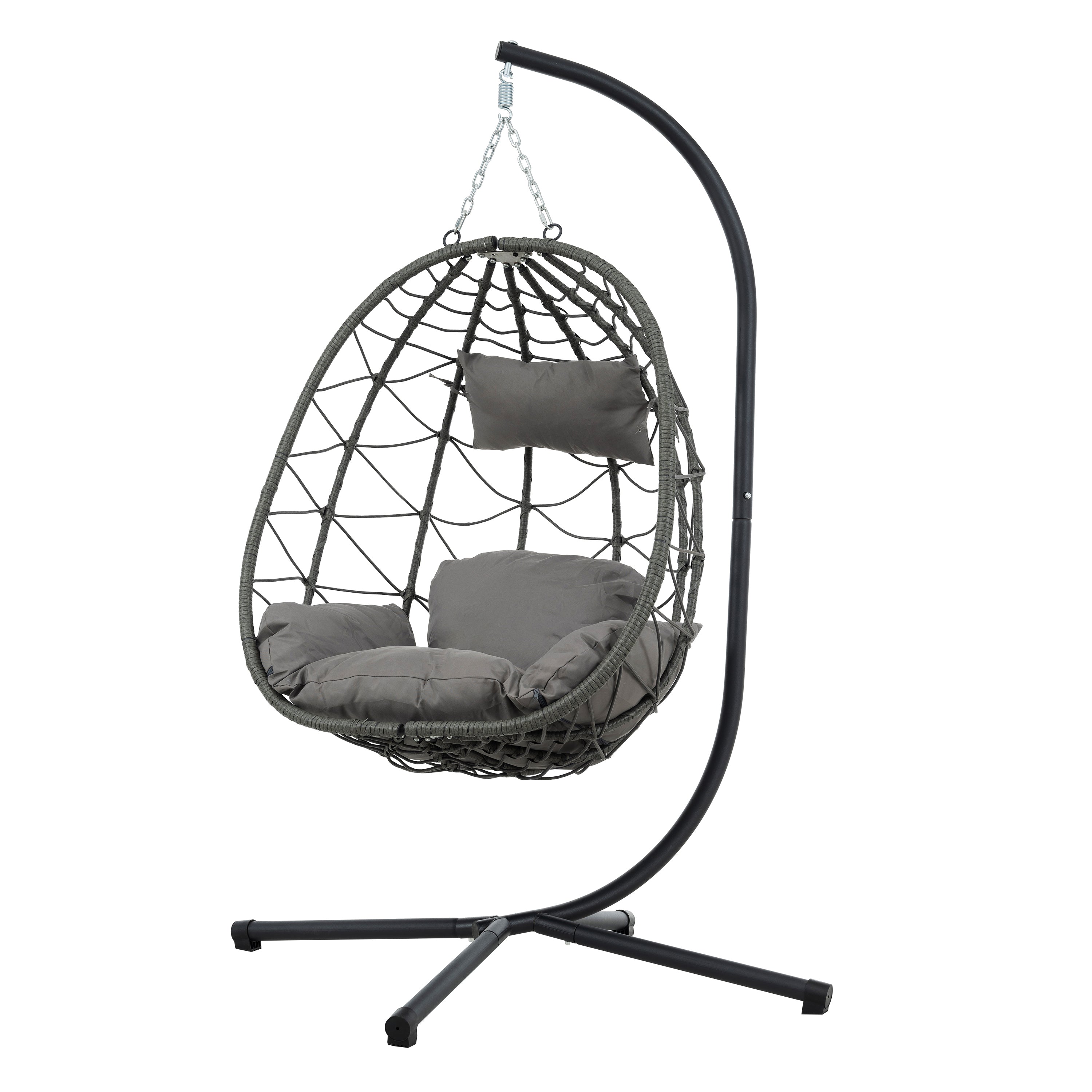 Premium Hanging Egg Chair – Metal Frame, PP Rattan, Indoor/Outdoor Lounge Chair (Dark Grey / Light Grey / Coral Blue)