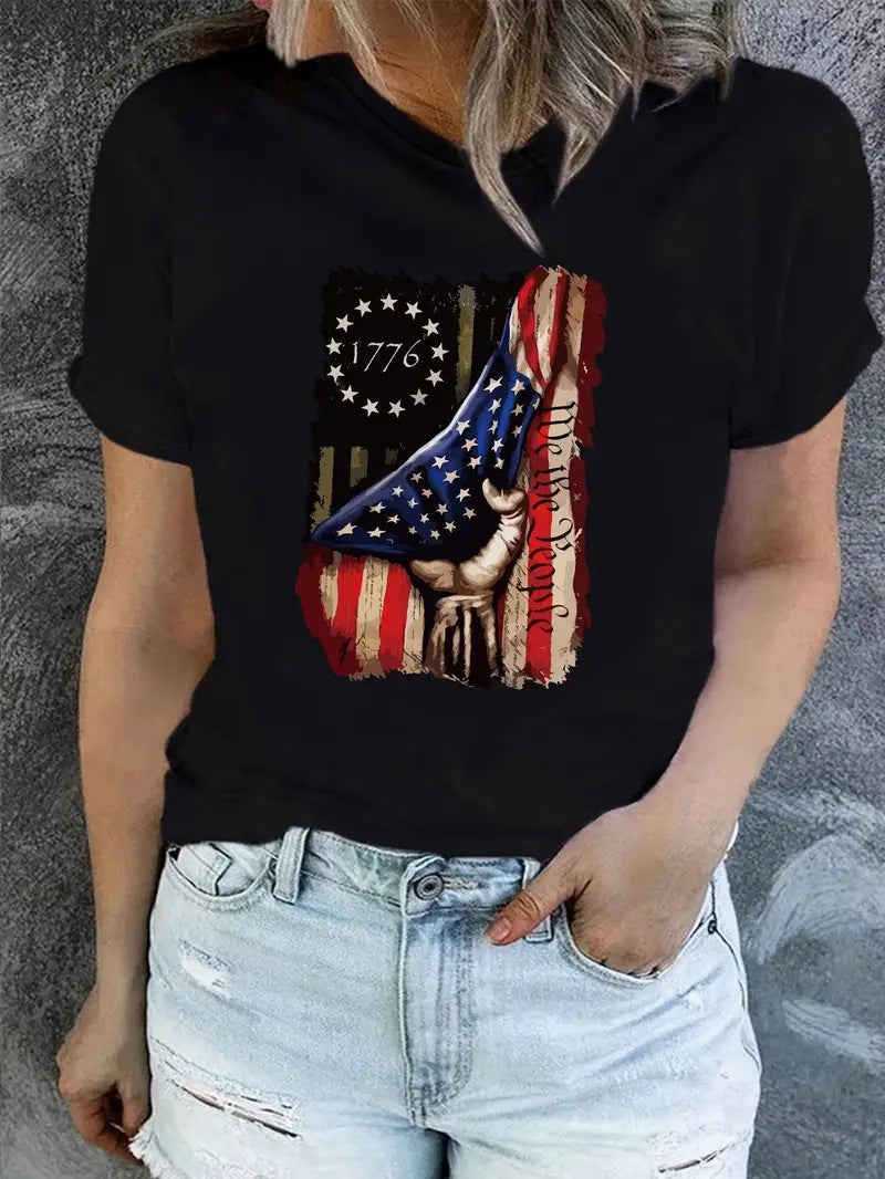 Independence Day Flag Print T Shirt Short Sleeve