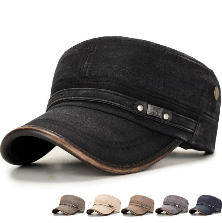 Malecap Adjustable Cotton Flat Cap – Casual Korean Style Middle-Aged Sun Protection Hat