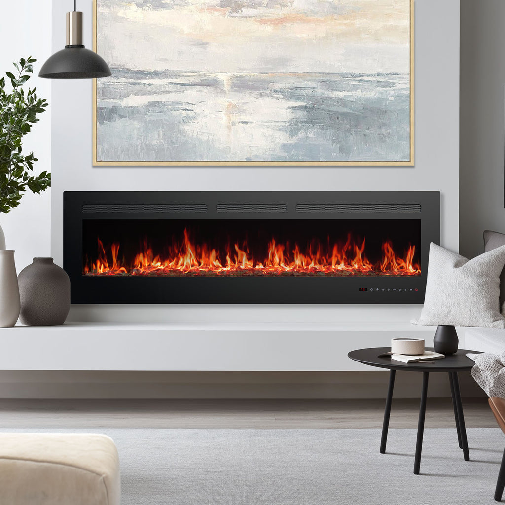 Electric Fireplace Heater with Remote Control – Wall-Mounted, Recessed, or Freestanding | 750W/1500W Heat, 169 Flame Color Combinations, Sleep & Recreation Modes (36" / 50" / 60")