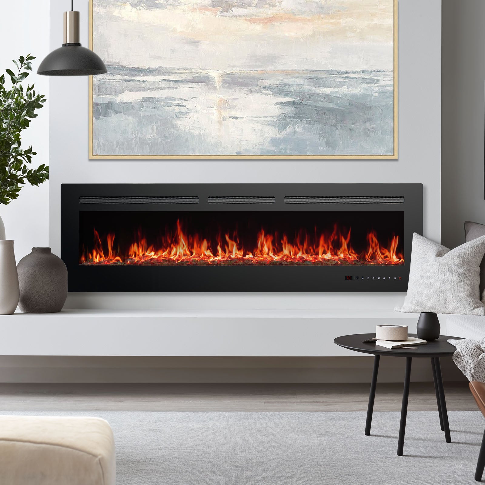 Electric Fireplace Heater with Remote Control – Wall-Mounted, Recessed, or Freestanding | 750W/1500W Heat, 169 Flame Color Combinations, Sleep & Recreation Modes (36" / 50" / 60")