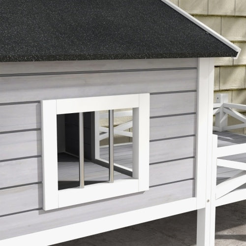 PawHut Small Medium Dog House With Porch, Grey