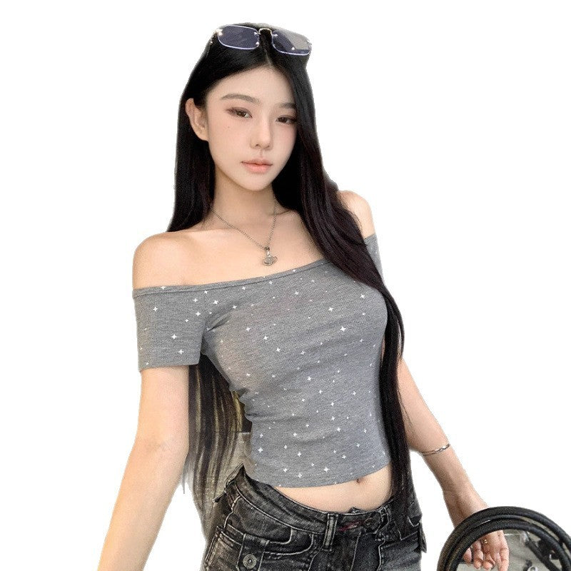 Off-shoulder Short Sleeve Women's Summer Slim Fit Bottoming Top