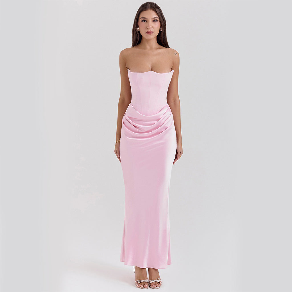 Women’s Slim Tube Top Long Dress – Sexy Bandeau Backless Evening Party Maxi Dress