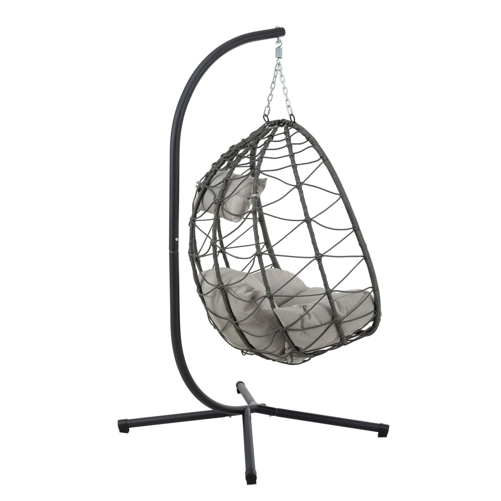 Premium Hanging Egg Chair – Metal Frame, PP Rattan, Indoor/Outdoor Lounge Chair (Dark Grey / Light Grey / Coral Blue)