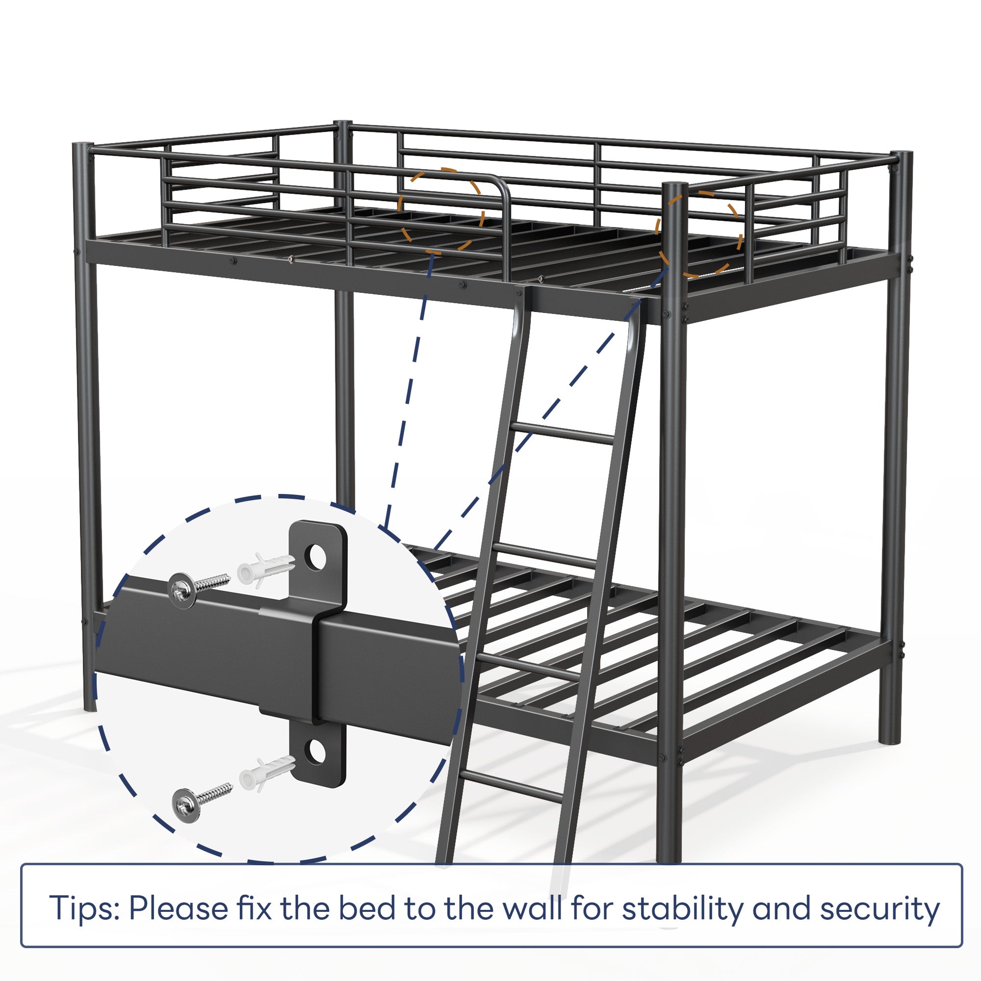 Loft Bunk Bed Twin Over Twin with Ladder & Guardrail – Heavy Duty Metal Frame with Slat Support, No Box Spring Needed | Space-Saving Bedroom & Dorm Furniture, Black