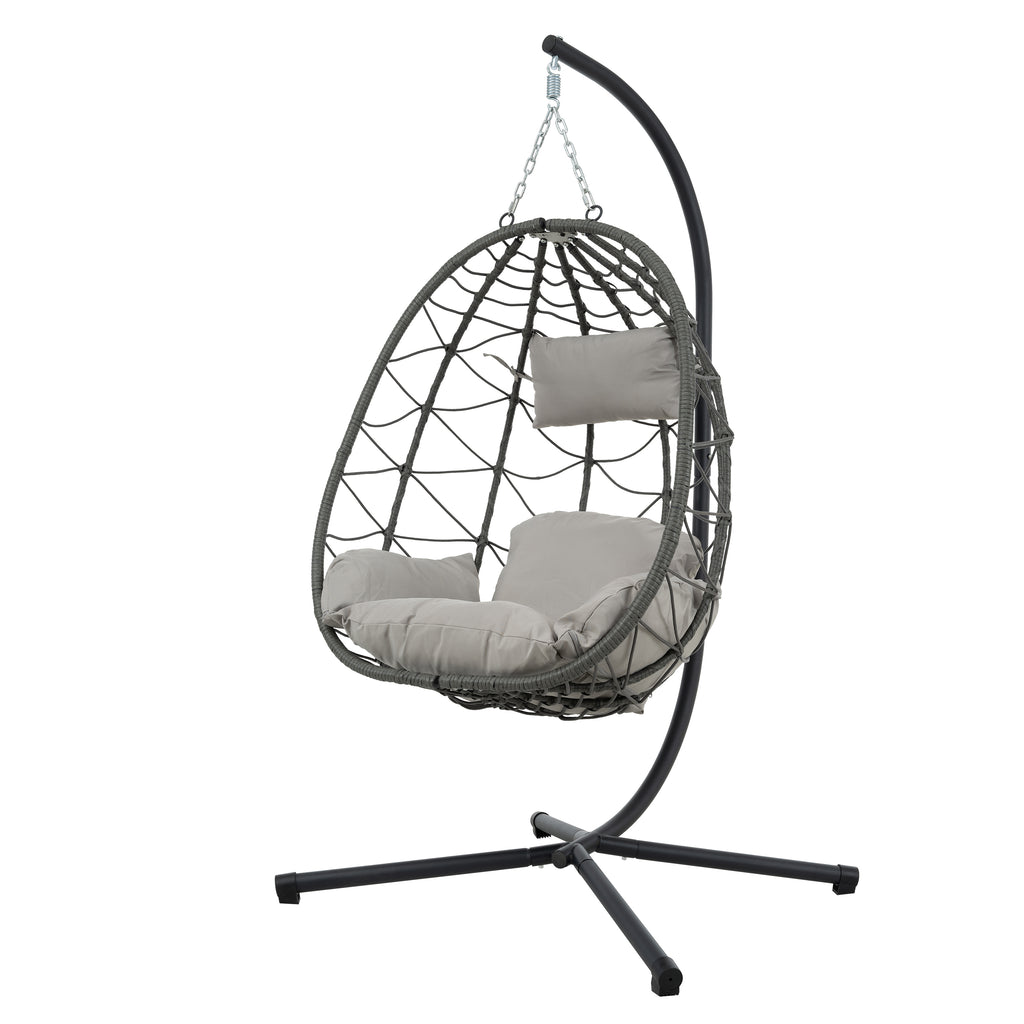 Premium Hanging Egg Chair – Metal Frame, PP Rattan, Indoor/Outdoor Lounge Chair (Dark Grey / Light Grey / Coral Blue)