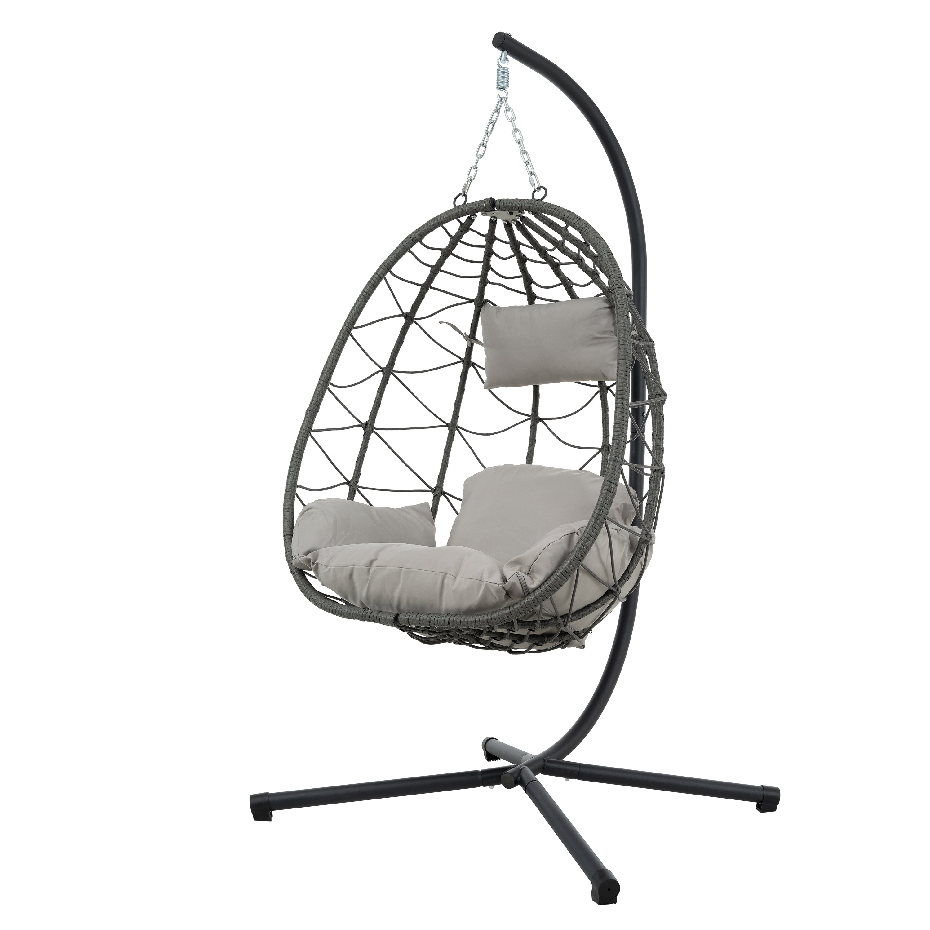 Premium Hanging Egg Chair – Metal Frame, PP Rattan, Indoor/Outdoor Lounge Chair (Dark Grey / Light Grey / Coral Blue)