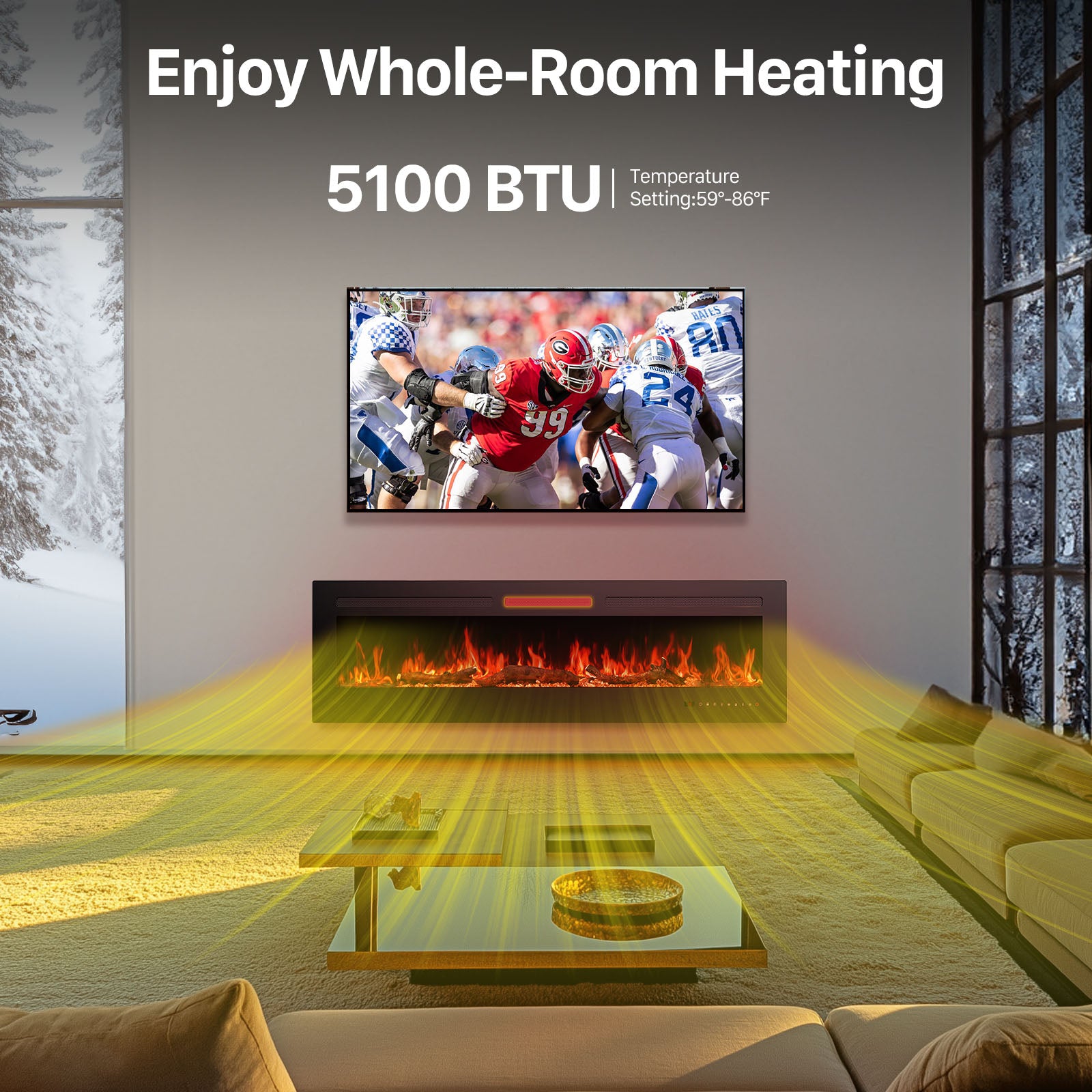 Electric Fireplace Heater with Remote Control – Wall-Mounted, Recessed, or Freestanding | 750W/1500W Heat, 169 Flame Color Combinations, Sleep & Recreation Modes (36" / 50" / 60")