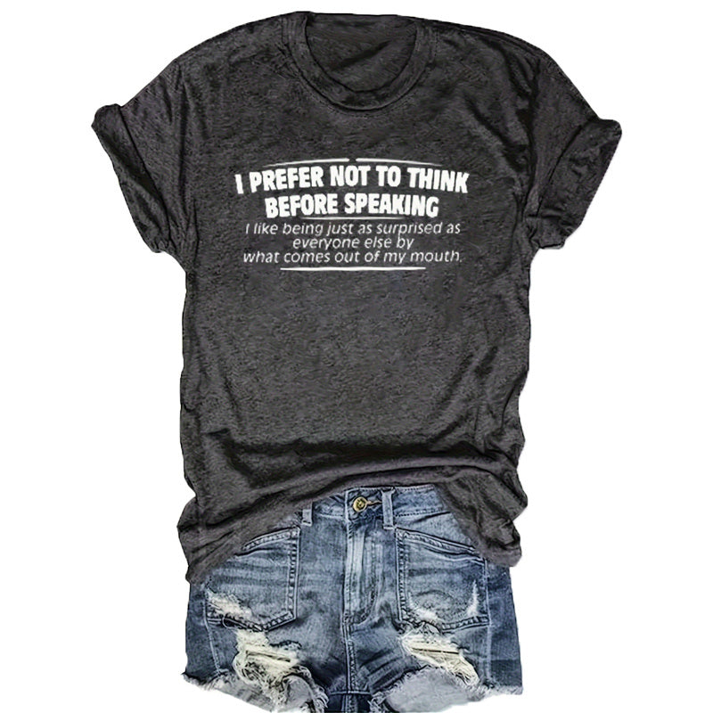 Women's Round Neck Short Sleeve T-Shirt Slogan Print, Casual Summer Top