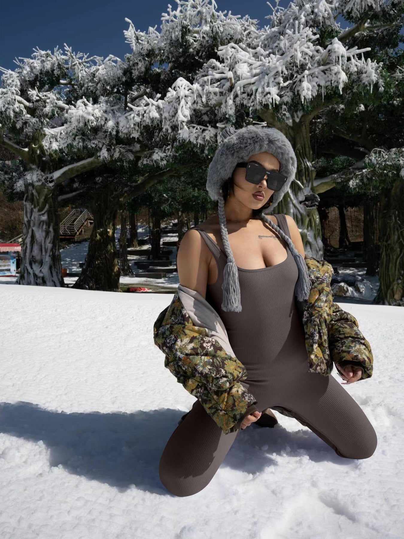 Women’s Suspender Tank Top with Matching Tights – Fashion Streetwear Outfit