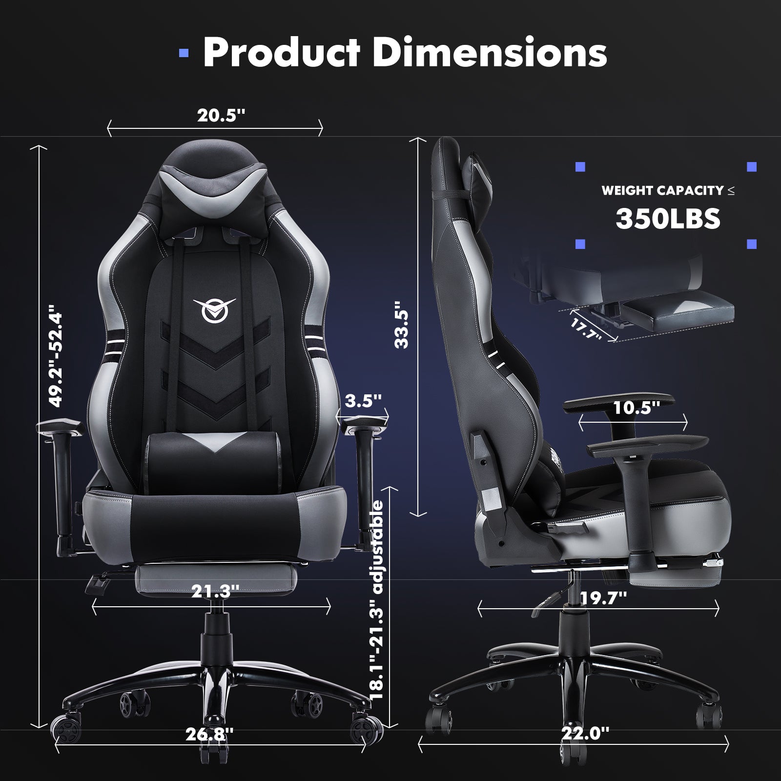 Aesthetic Tall Gaming Chair with Footrest – 350lb Capacity, Ergonomic Racing-Style Computer Chair for Long-Hour Comfort
