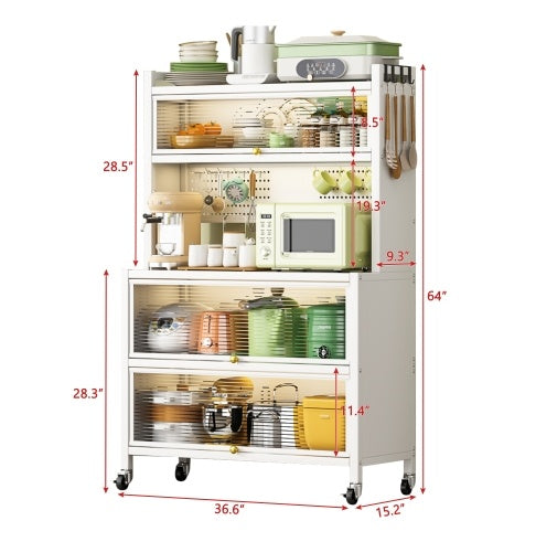 Heavy-Duty White Metal Storage Shelves – Vertical Cabinet Organizer with Double Doors, Smooth Rolling Wheels & 250KG Weight Capacity