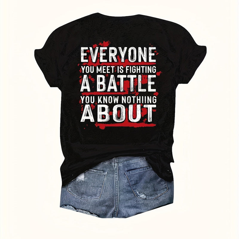 Women's Letter Print Round Neck Tee - Double-Sided Graphic Casual Summer T-Shirt