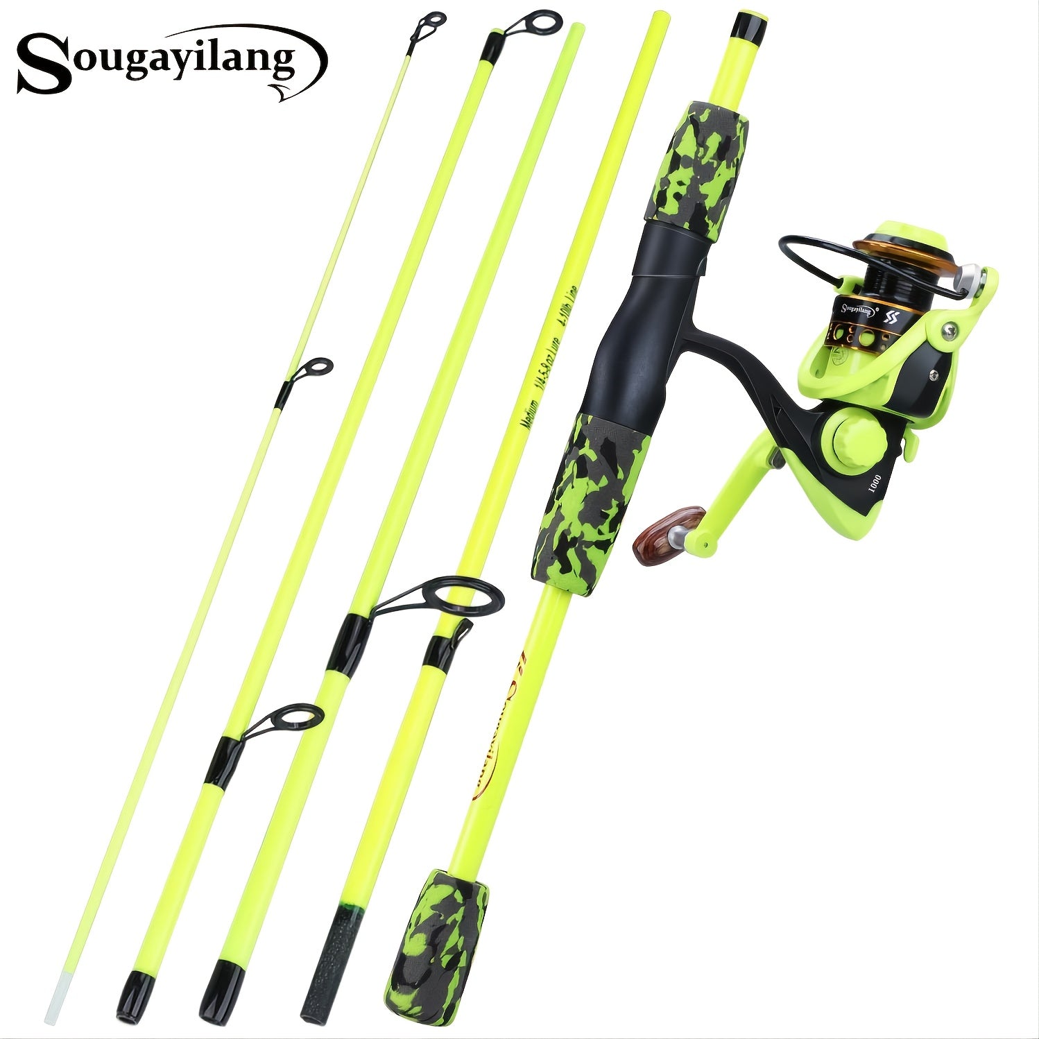 Sougayilang 5-Section Travel Fishing Rod & Spinning Reel Combo | Portable 170cm Glass Fiber Rod with 1000 Series Reel