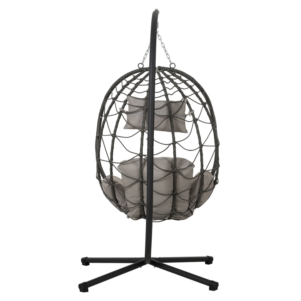 Premium Hanging Egg Chair – Metal Frame, PP Rattan, Indoor/Outdoor Lounge Chair (Dark Grey / Light Grey / Coral Blue)