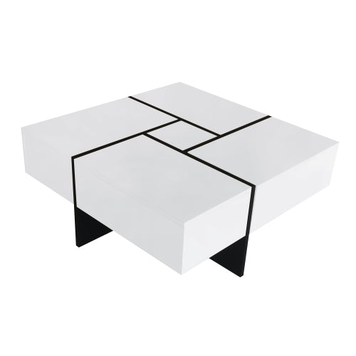 Unique Design Coffee Table with 4 Hidden Storage Compartments – Square Sliding-Top Cocktail Table, UV High-Gloss Modern Center Table (31.5" x 31.5")