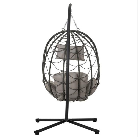 Aesthetic Wicker Egg Chair with Stand – Indoor/Outdoor Hanging Basket Chair with Cushions & Foldable Design