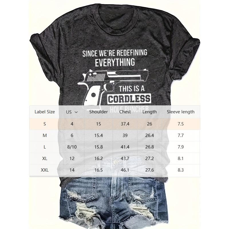 Women's Casual Crew Neck T-Shirt With Guns And Letters Graphic Print Short Sleeve Summer Top