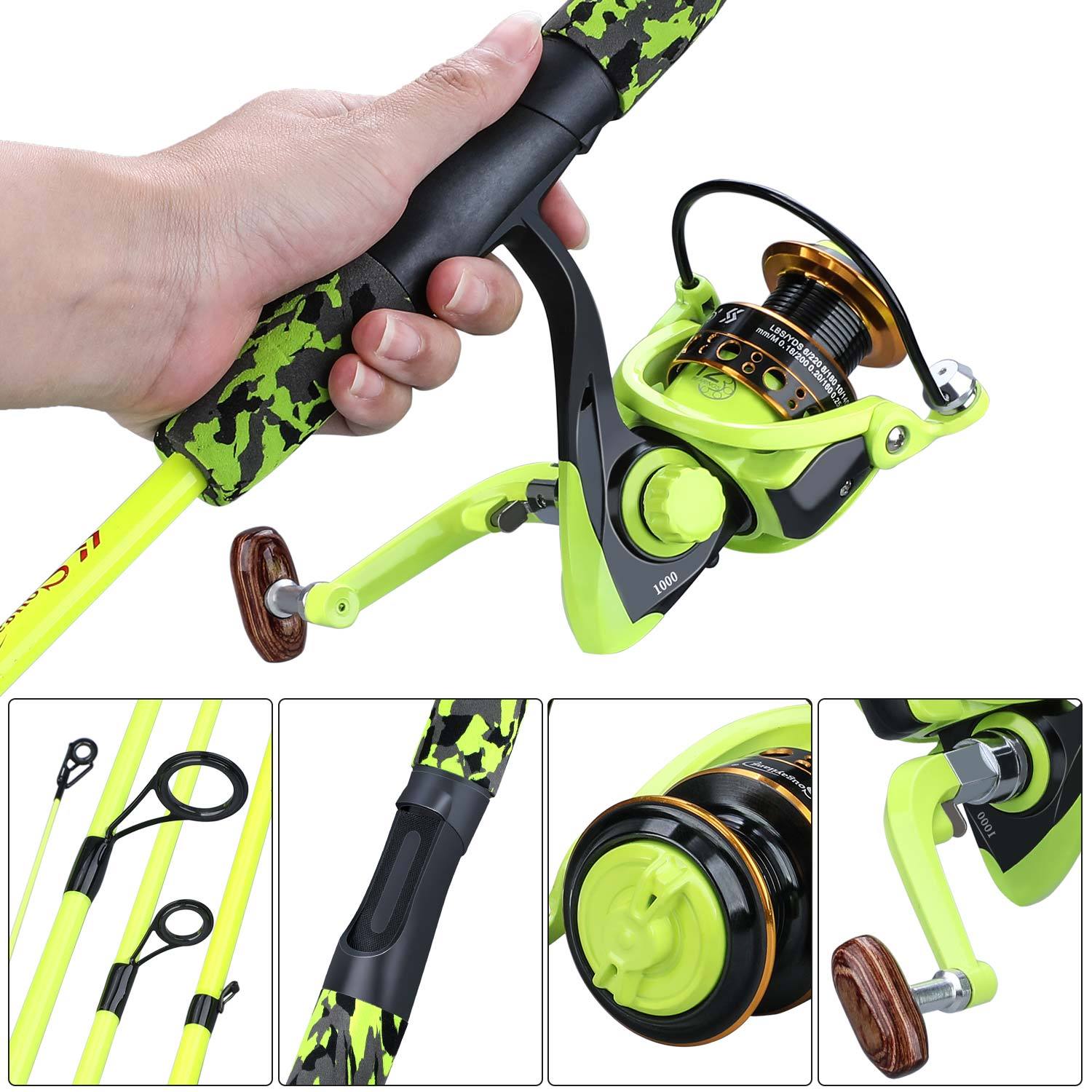 Sougayilang 5-Section Travel Fishing Rod & Spinning Reel Combo | Portable 170cm Glass Fiber Rod with 1000 Series Reel