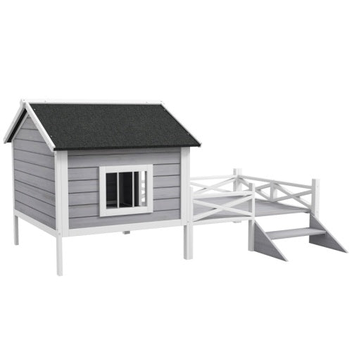 PawHut Small Medium Dog House With Porch, Grey