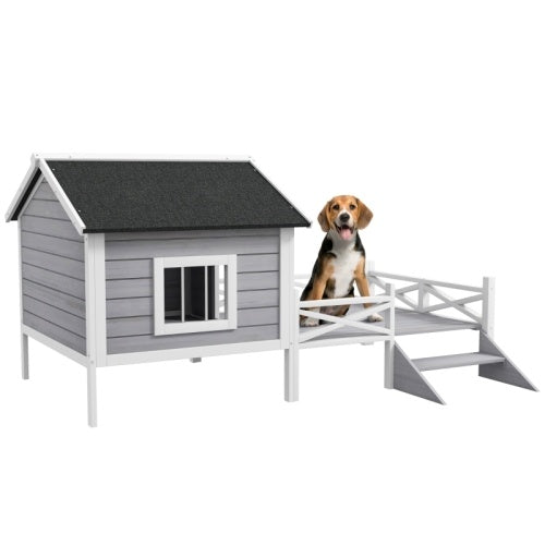 PawHut Small Medium Dog House With Porch, Grey