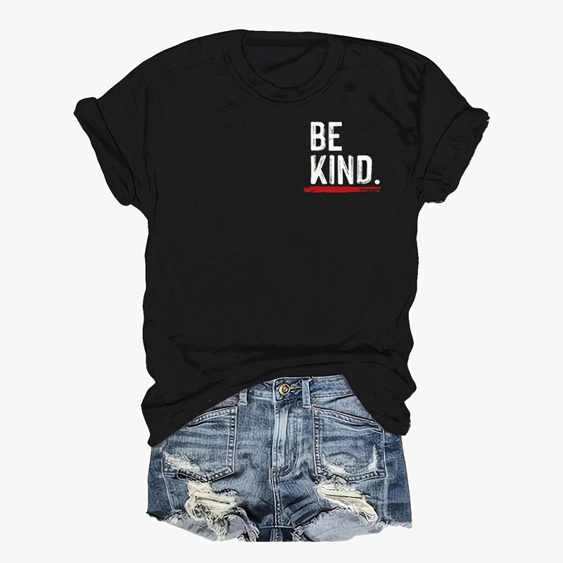 Women's Letter Print Round Neck Tee - Double-Sided Graphic Casual Summer T-Shirt