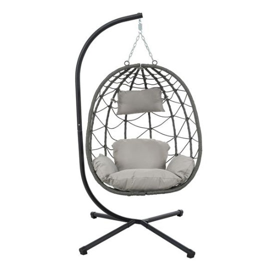 Aesthetic Wicker Egg Chair with Stand – Indoor/Outdoor Hanging Basket Chair with Cushions & Foldable Design