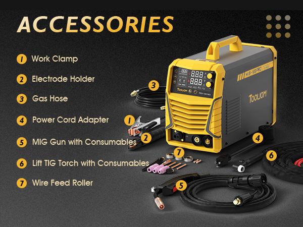 TOOLIOM 4 in 1 MIG Welder 180A Gas MIG/Flux MIG/Stick/Lift TIG Multiprocess Welding Machine 110V/220V Welder with Lift TIG Torch