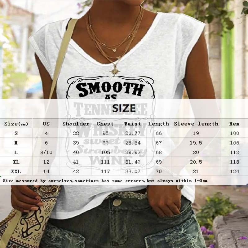Women's V-Neck Letter Print Short Sleeve Tee - Summer Casual Top
