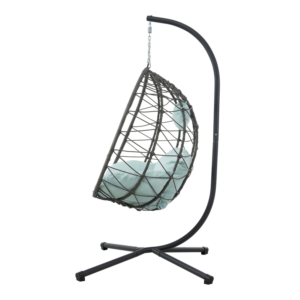 Premium Hanging Egg Chair – Metal Frame, PP Rattan, Indoor/Outdoor Lounge Chair (Dark Grey / Light Grey / Coral Blue)