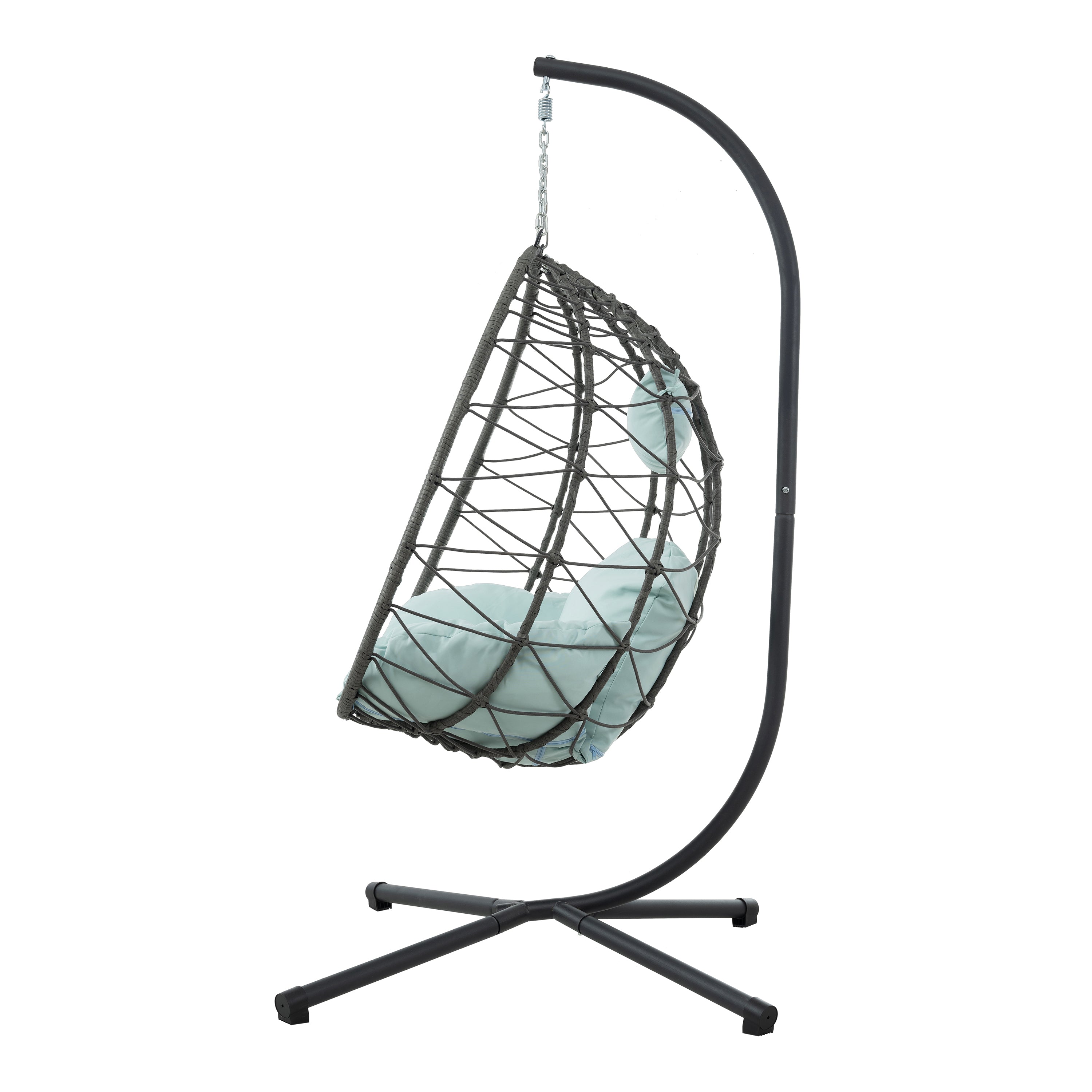 Premium Hanging Egg Chair – Metal Frame, PP Rattan, Indoor/Outdoor Lounge Chair (Dark Grey / Light Grey / Coral Blue)