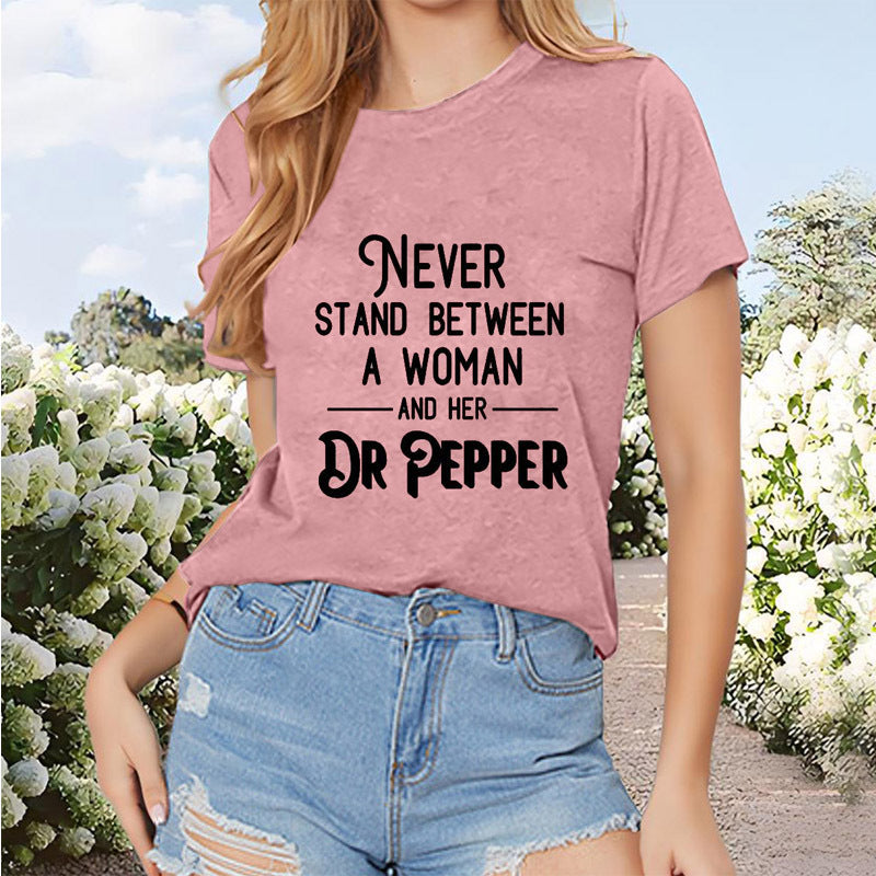 Women's Round Neck Short Sleeve T-Shirt English Slogan Print - Casual Summer Top