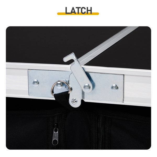 4ft 47cm Wide Black Outdoor Folding Table, Aluminum Alloy Rectangular, Two-fold Tabletop With Black Fabric Cupboard, 3 Height Adjustments.