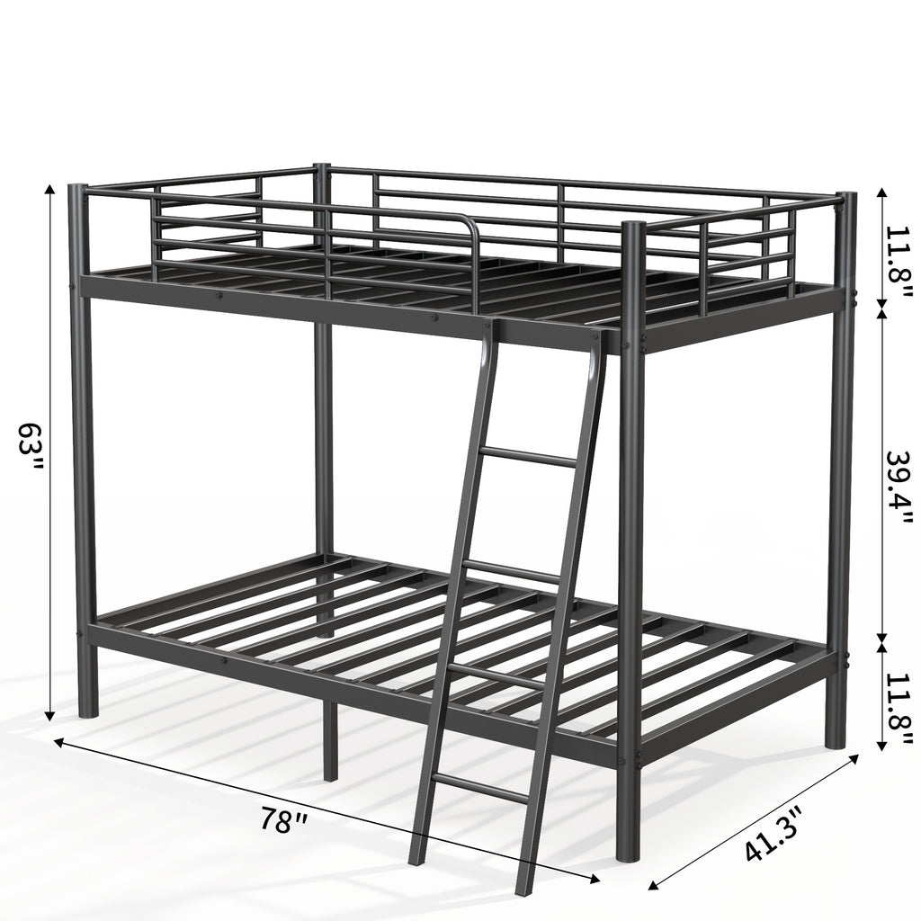 Loft Bunk Bed Twin Over Twin with Ladder & Guardrail – Heavy Duty Metal Frame with Slat Support, No Box Spring Needed | Space-Saving Bedroom & Dorm Furniture, Black