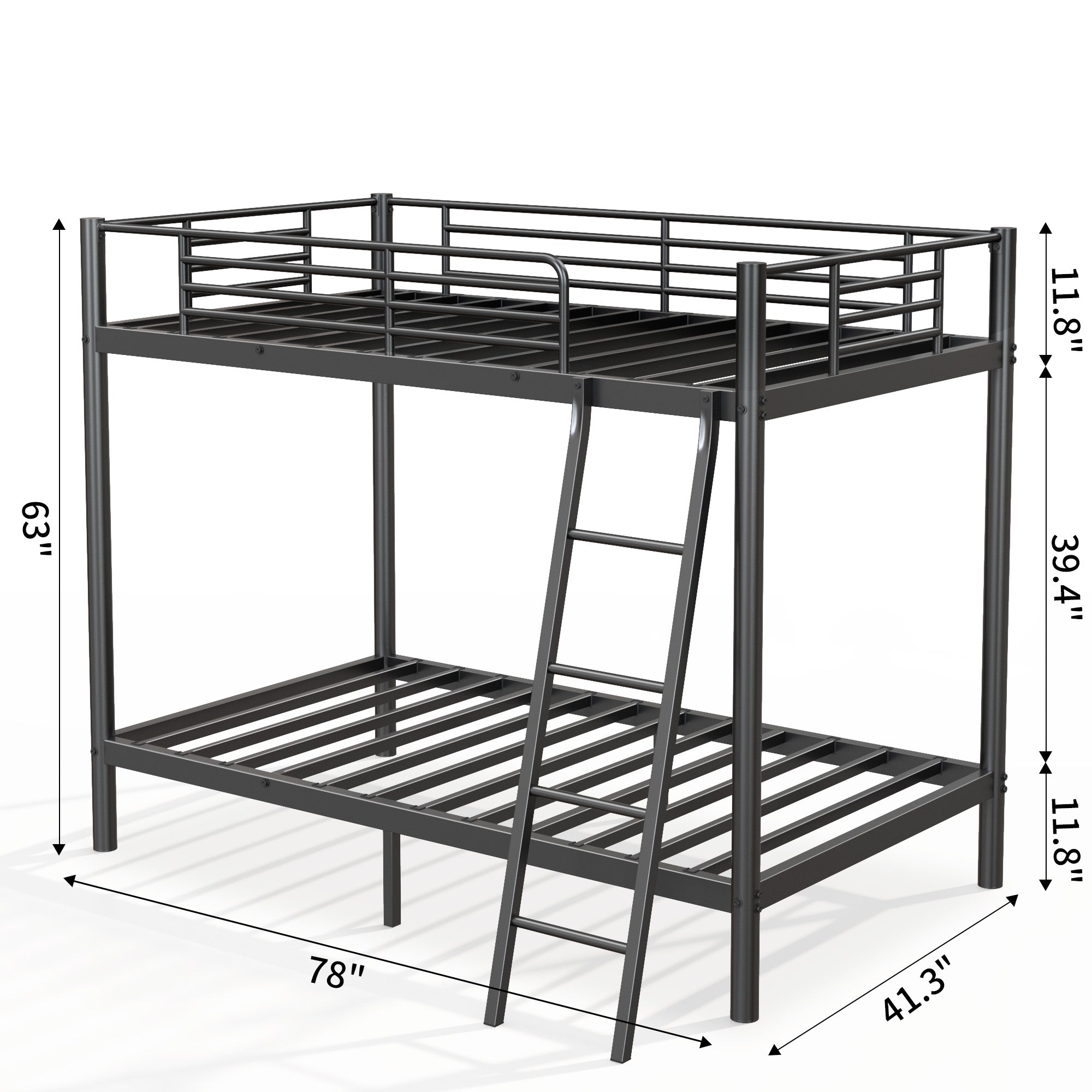 Loft Bunk Bed Twin Over Twin with Ladder & Guardrail – Heavy Duty Metal Frame with Slat Support, No Box Spring Needed | Space-Saving Bedroom & Dorm Furniture, Black