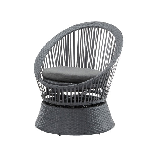 26.7" Modern Gray Wicker Lounge Chair – Round Rattan & Iron Frame Accent Chair for Living Room, Patio, Balcony & Outdoor Relaxation