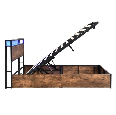 Wooden Platform Bed Frame With Lifting And Charging Station