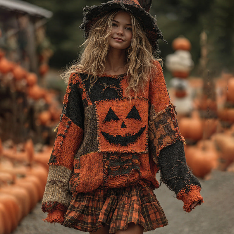 Digital Women's Printed Wear Round Neck Loose Feel Soft Sweater