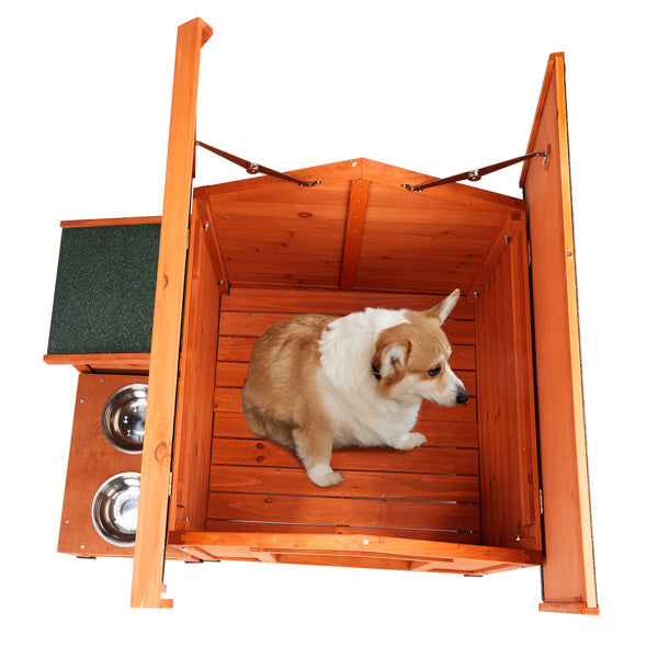 Green Asphalt Roof Golden Red Main Body Fir House Type Cat and Doghouse