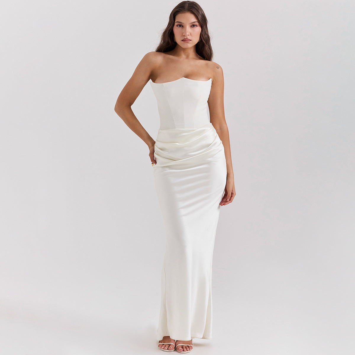 Women’s Slim Tube Top Long Dress – Sexy Bandeau Backless Evening Party Maxi Dress