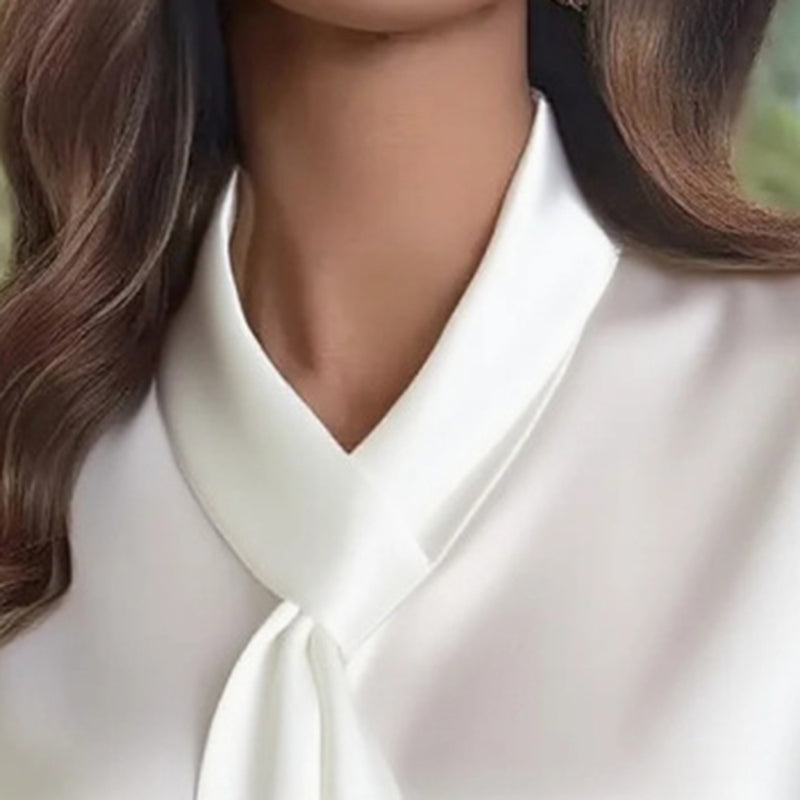 Women's Ribbon Detail Blouse, Lightweight Business Casual Shirt, Elegant Long Sleeve Office Work Top