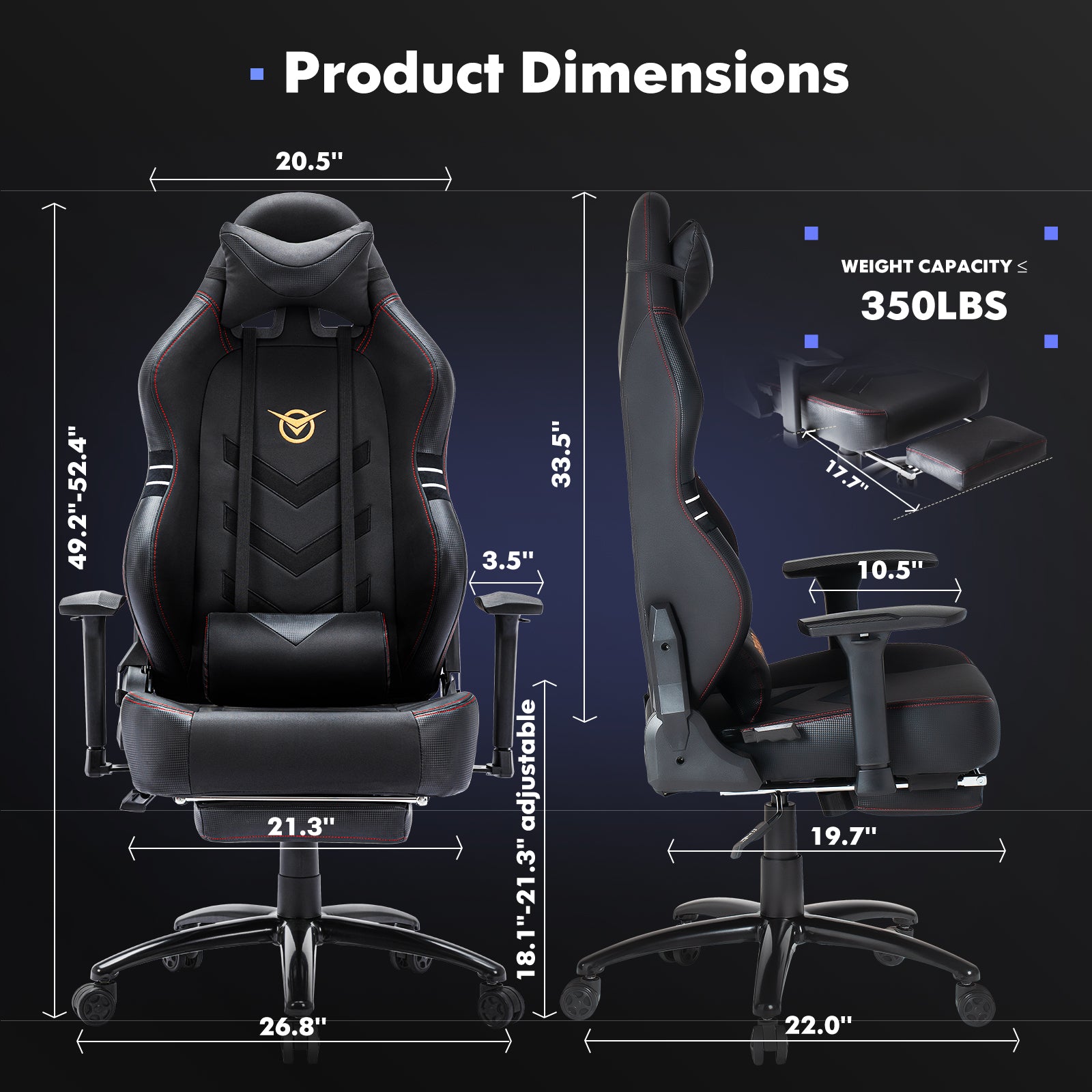 Aesthetic Tall Gaming Chair with Footrest – 350lb Capacity, Ergonomic Racing-Style Computer Chair for Long-Hour Comfort