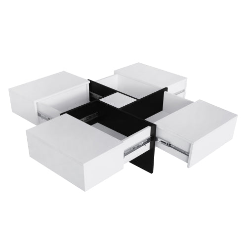 Unique Design Coffee Table with 4 Hidden Storage Compartments – Square Sliding-Top Cocktail Table, UV High-Gloss Modern Center Table (31.5" x 31.5")