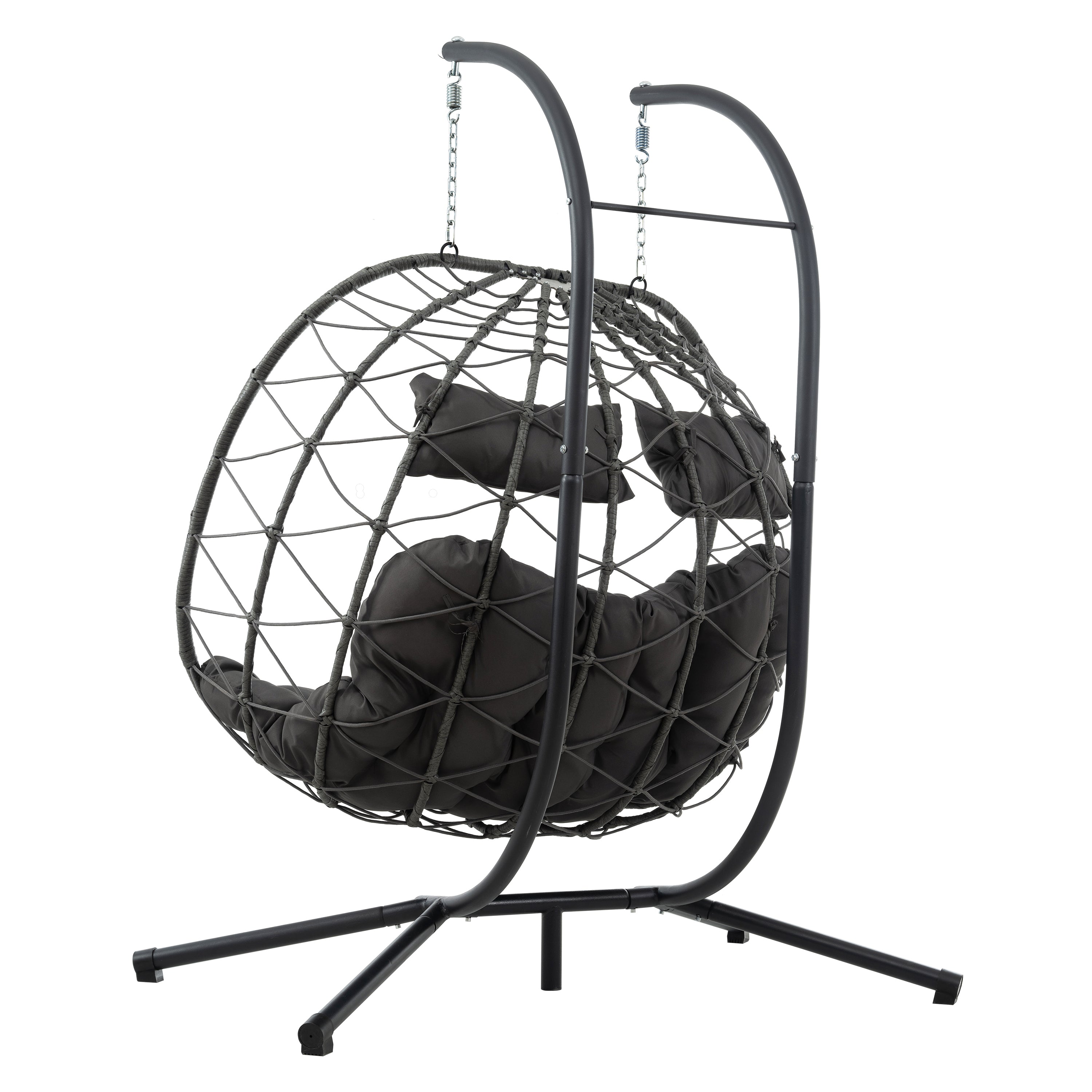Two-Person Hanging Egg Chair – Durable Metal Frame & Weather-Resistant D. Grey PP Rattan in Multiple Colors