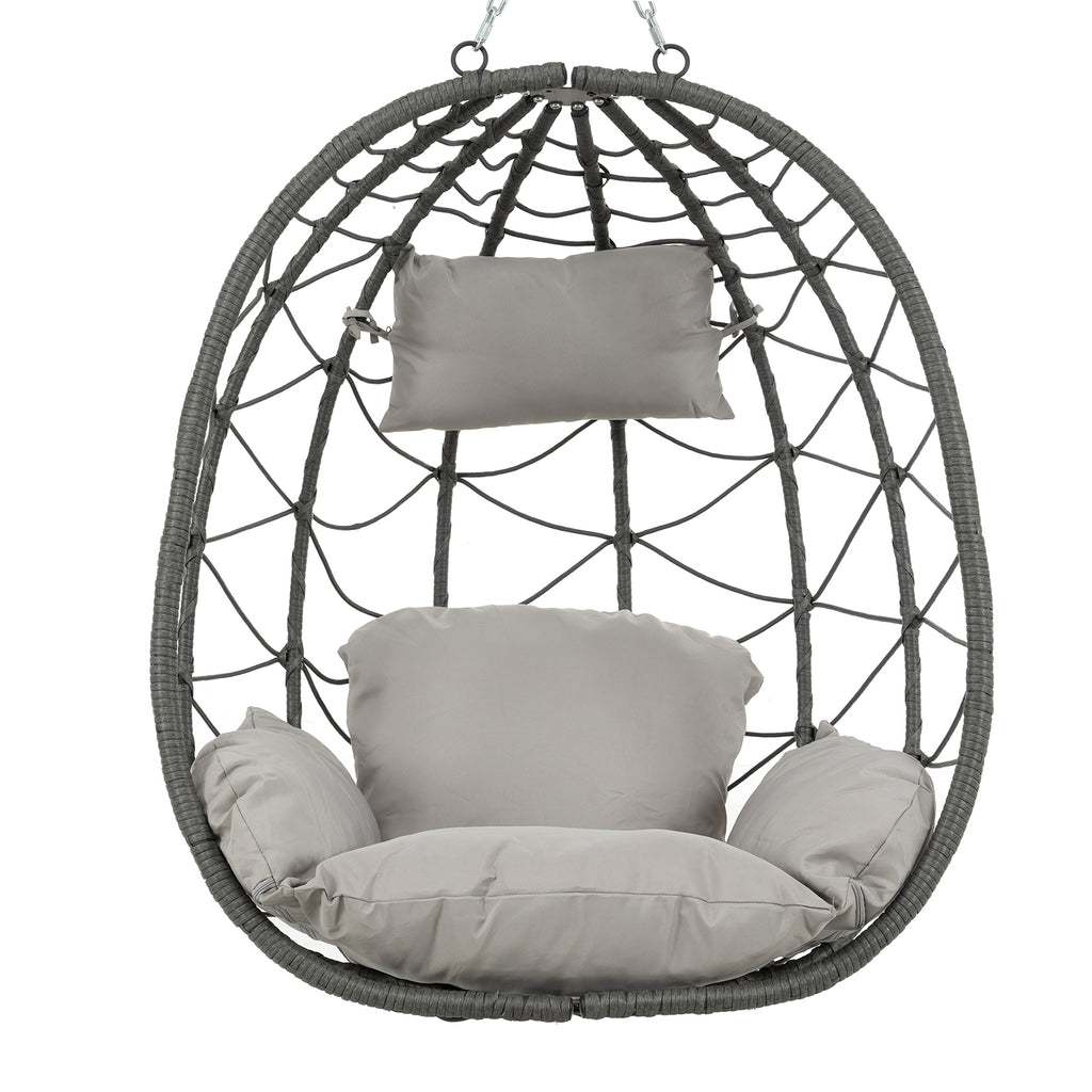 Premium Hanging Egg Chair – Metal Frame, PP Rattan, Indoor/Outdoor Lounge Chair (Dark Grey / Light Grey / Coral Blue)