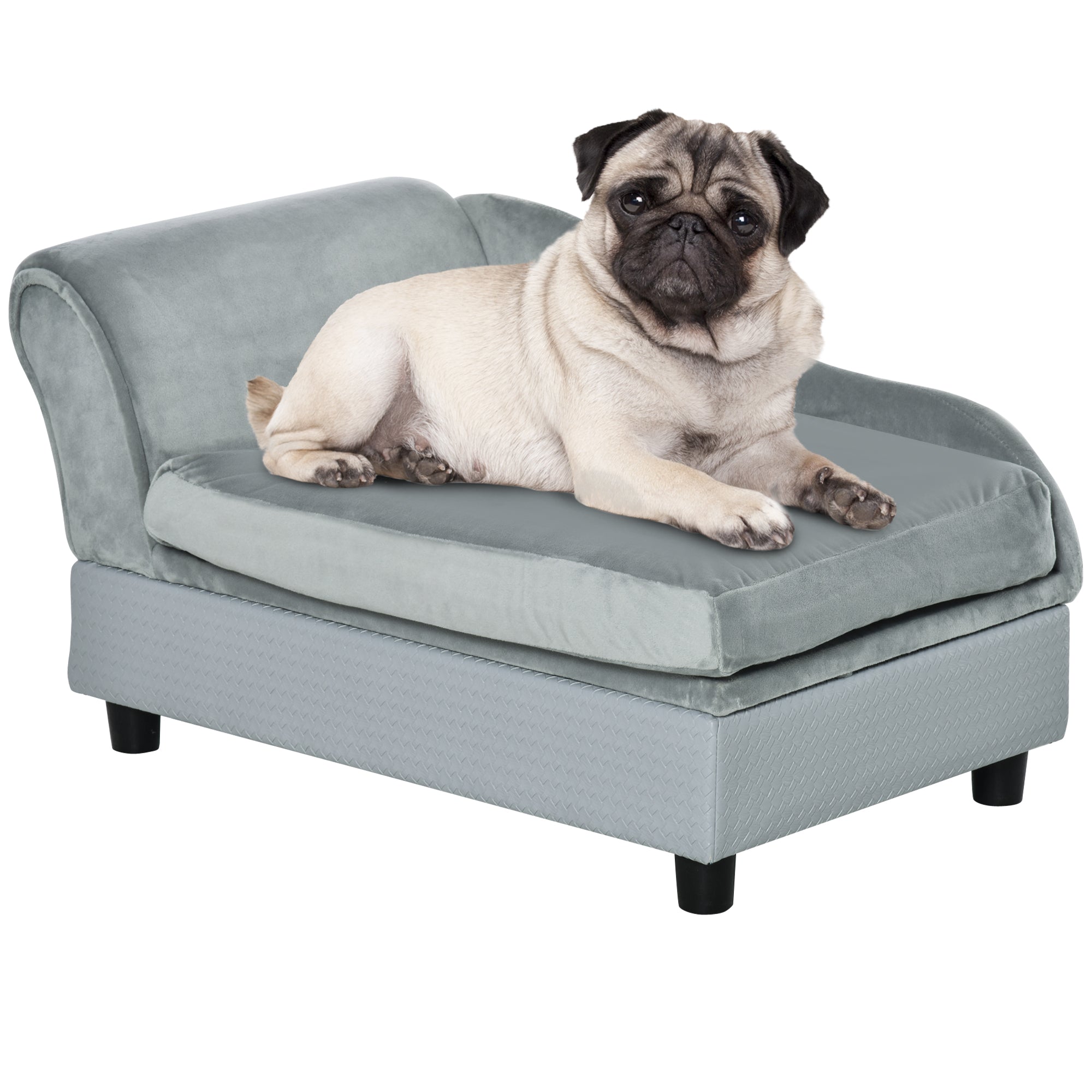 Luxury Dog Bed for Small Dogs with Hidden Storage – Soft Foam Pet Couch, Modern Dog Furniture in Gray