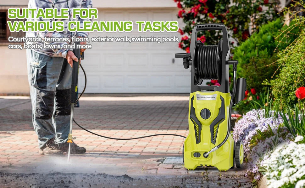 Electric Pressure Washer – 5000 PSI Max, 3.2 GPM | 1800W High-Power Cleaner with 25FT Hose – Yellow