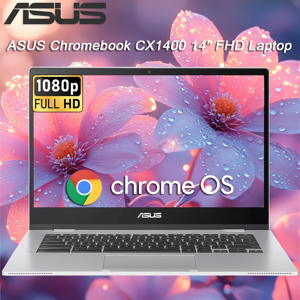 ASUS Chromebook CX1400 — 14” FHD Ultra-Slim Laptop with Intel Celeron N4500, 4GB RAM & 320GB Expandable Storage | Chrome OS